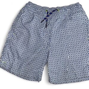 Crewcuts Geometric Blue and White Swim Trunks